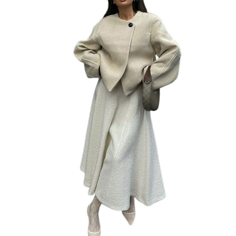 Lilas® | Manteau Court en Laine à Col Rond