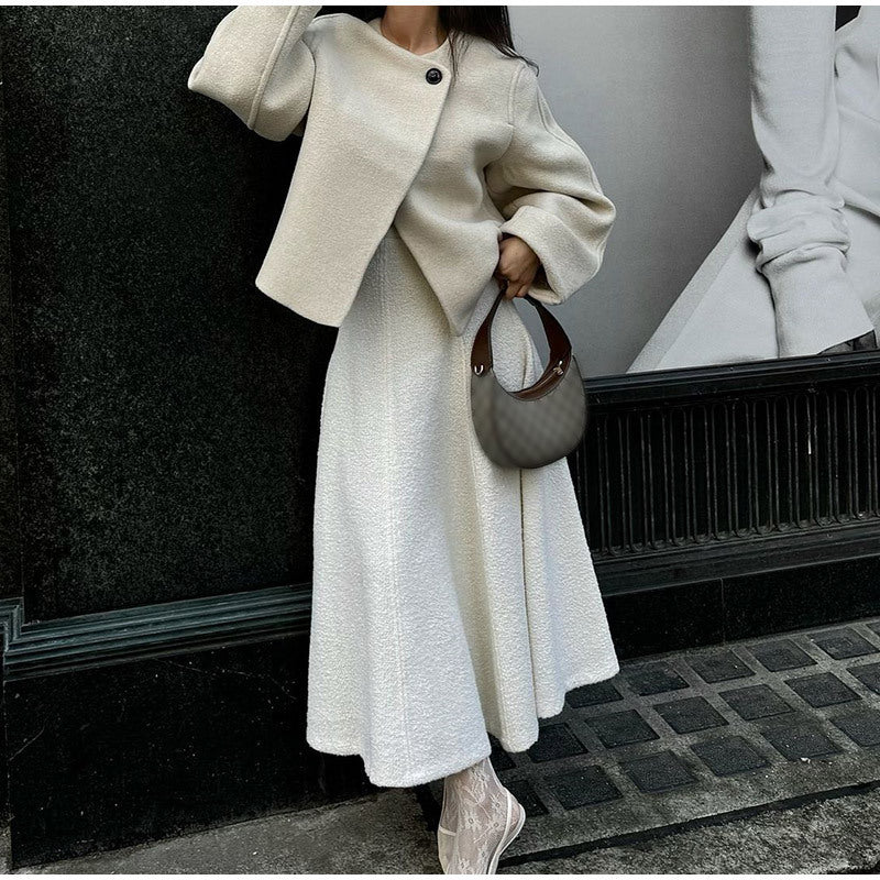 Lilas® | Manteau Court en Laine à Col Rond